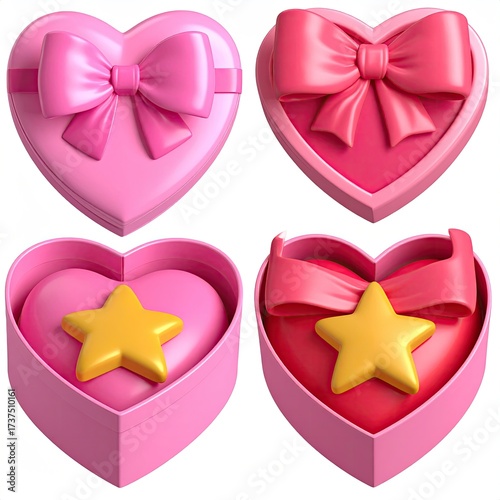 Pink, 3D heart boxes with bows and stars, a sweet treat!