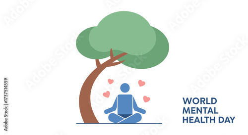 Flat Illustration Peaceful Meditation Under the Tree for Mental Health Awareness Campaign