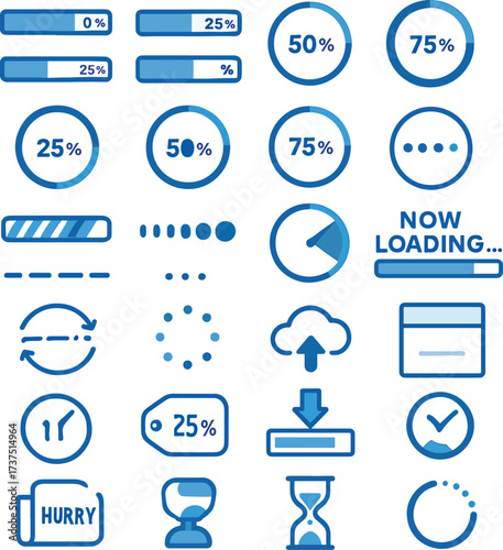 Collection of Loading and Progress Icons for User Interface Design
