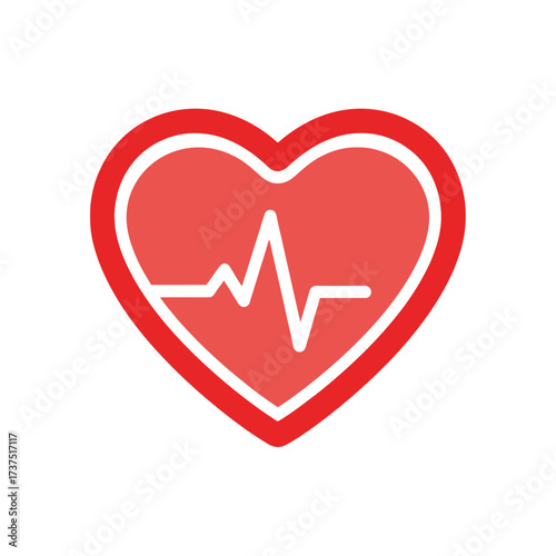 A red heart shape with a white line representing a heartbeat, health concept.