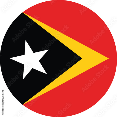round east timor national flag icon with red black yellow triangle and white star