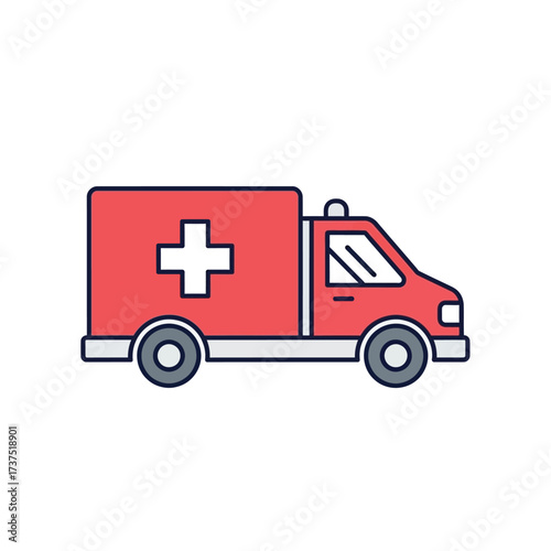 A vibrant illustration of a red ambulance with a white cross, ready for emergency response.