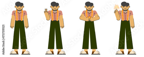 Indian People Celebrating Diwali Festival Vector Character Set