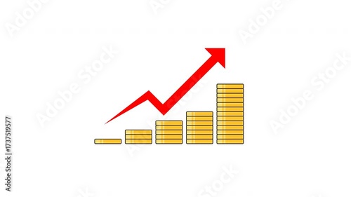 Animation showing economic growth with red arrow surpassing gold coins