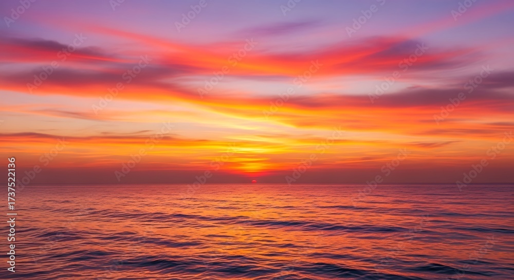Fototapeta premium Vibrant Sunset Over the Ocean - A Colorful Seascape.