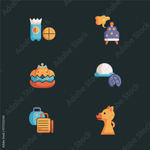 Set of various icons isolated on dark background for everyday life concept