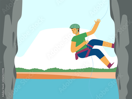 Canyoneering Concept IllustrationVector Style