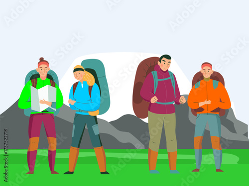 Group Adventure Concept IllustrationVector Style