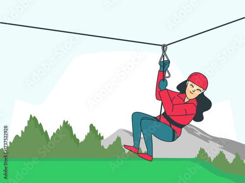 Zip Lining Concept IllustrationVector Style