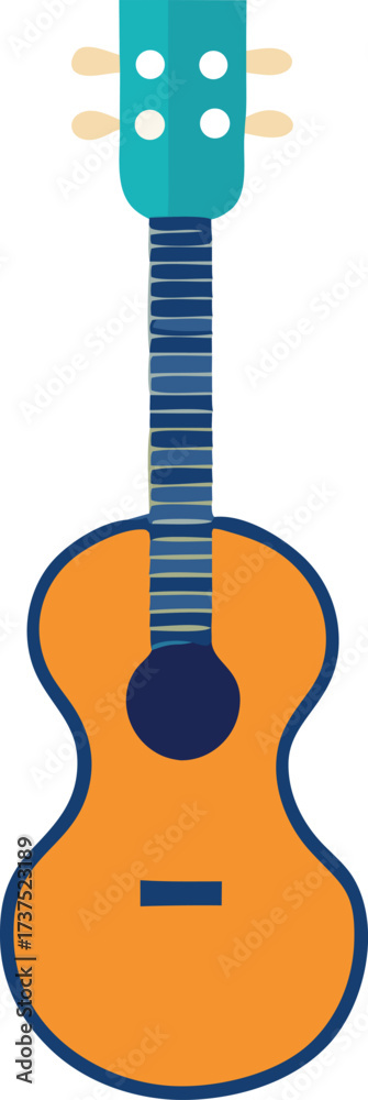 Naklejka premium Acoustic guitar with a vibrant teal neck and warm wood body showcasing a classic musical instrument design perfect for any creative project