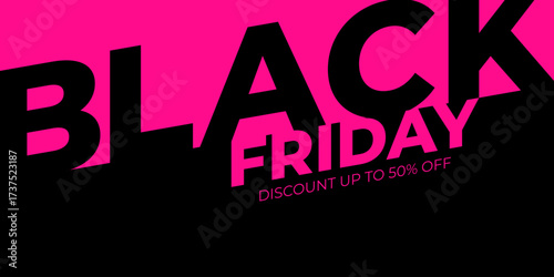 Black Friday commercial background for sale promotion, discount shopping and commerce advertising. Black and pink colors. Vector illustration.