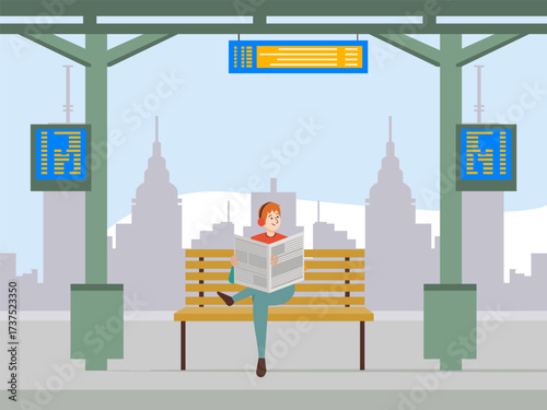 Railway Station Concept IllustrationVector Style