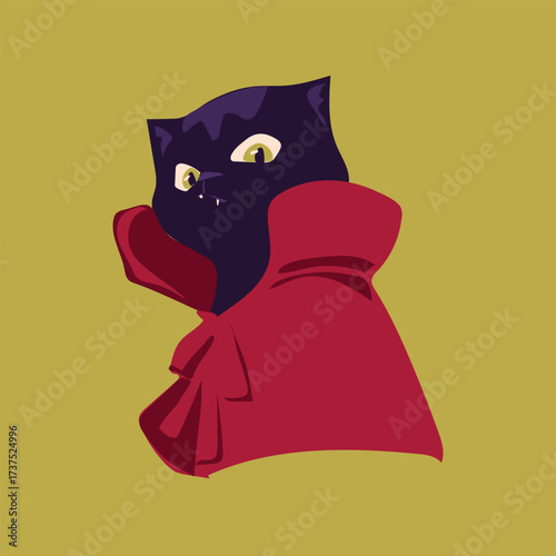 A Halloween Vector Illustration of A Black Cat Wearing A Dracula or Vampire Cape Giving A Side Eye