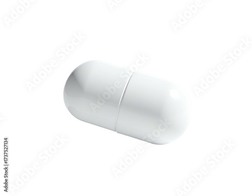Isolated, white capsule with rounded ends, resting on black background