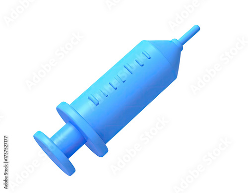 A rendered 3D bright blue syringe, isolated against a stark black backdrop