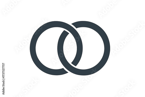 Two dark grey interlocking rings symbolizing connection and unity on a clean white background