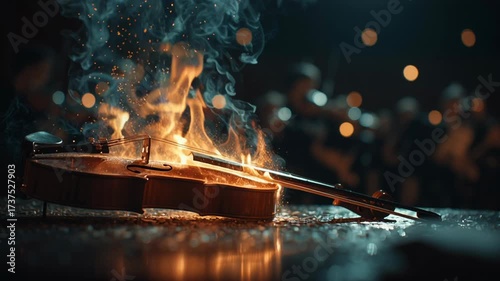 4k video of a violin on fire.