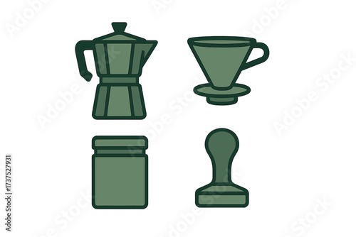 Various coffee making tools for brewing the perfect cup of coffee at home