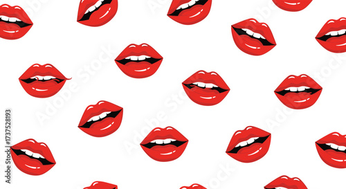 A pattern of red pixelated lips on a white background. This design is often used for its playful and bold aesthetic.