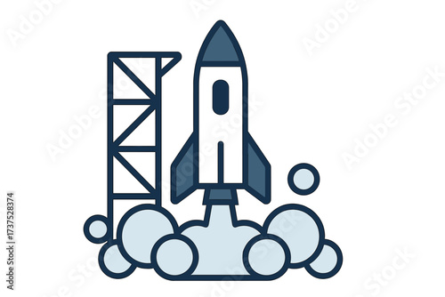Successful space rocket launch from a launch pad with smoke and exhaust