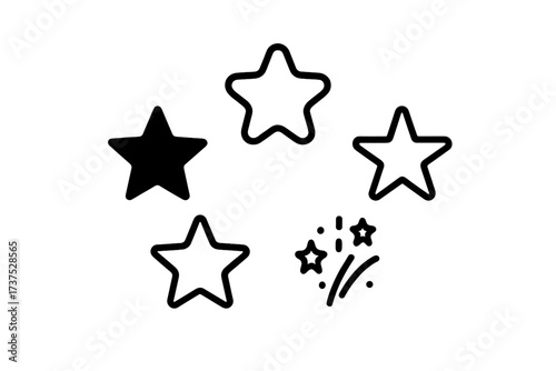 Group of stars around sparkling bursts creating a festive and cheerful atmosphere for celebration