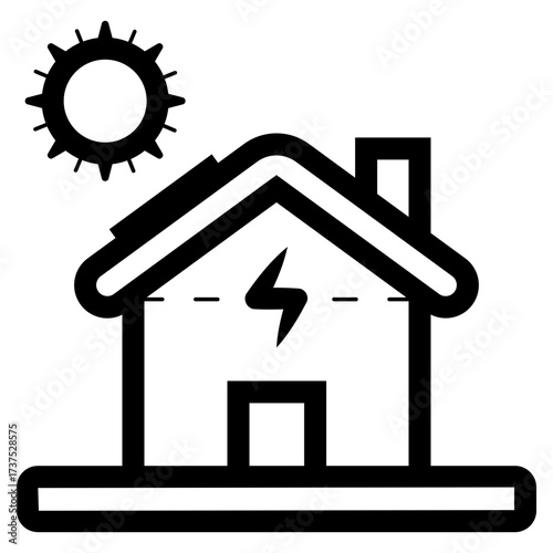 house electricity powered with solar energy icon