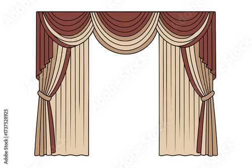 Luxurious window curtains with decorative valance and elegant tie-backs