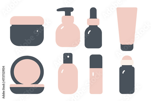 Minimalist collection of beauty and cosmetic product packaging for skincare and makeup