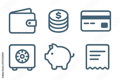 Set of financial symbols for money, banking, and personal finance management