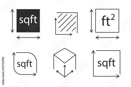 Square area measure line icon. Square foot ft size, space length, symbol. Quantity area, m2 measuring area. 