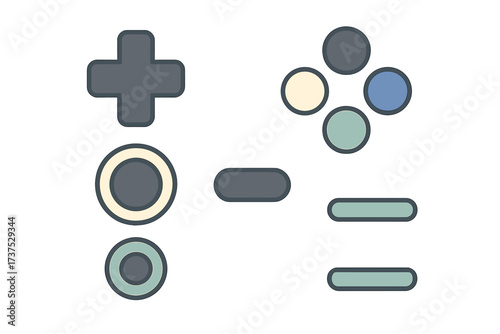 Stylized gamepad controls with directional pad and action buttons
