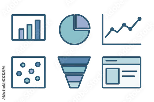 Business data analytics charts and graphs icons set for financial reports and marketing