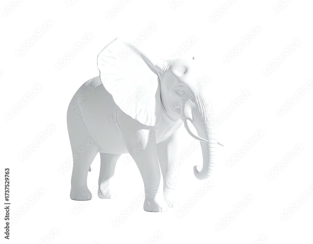 Fototapeta premium A stark white elephant statue isolated against a solid black background