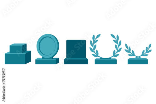 Set of stylized award bases and laurel wreaths representing achievement and success