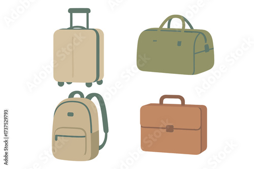 Various travel bags displayed on a simple background showing different styles and shapes for vacation needs