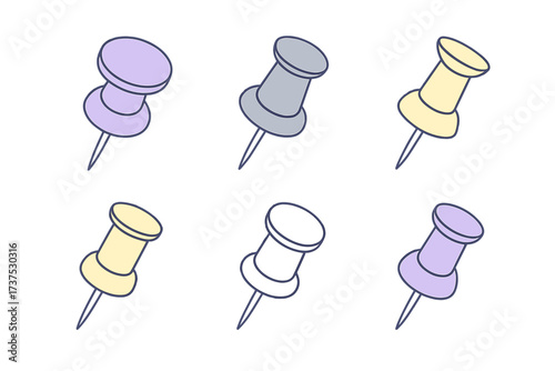Collection of colorful pushpins and thumbtacks for office and school stationery