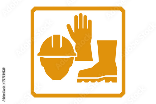 Personal protective equipment sign with hard hat, safety glove, and work boot