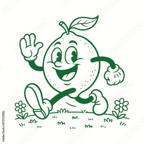 Happy Cartoon Lemon Character Vector Illustration Walking In Nature