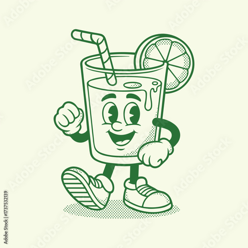 Smiling Cartoon Juice Glass Character Vector Illustration With Lemon Slice And Sneakers