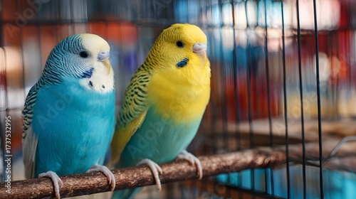 Photo of Colorful Ornamental Birds in a Cage:
