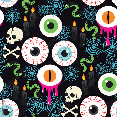 Seamless Halloween eyeball pattern spooky dark vivid minimalist horror vector