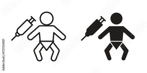 Baby Vaccination icon art in black and white