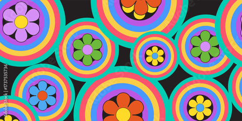 Collection of 70s poster, banner, cover, card. background . Set of retro wall decoration, groovy, trippy, colorful line. Vintage hippie wall art for interior, decorative, dots flayer simple and trendy