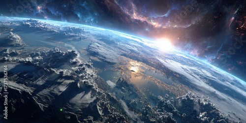 Breathtaking View of Earth from Outer Space with Vibrant Blue Oceans and Lush Green Landmasses Highlighting the Beauty of Our Planet in Cosmic Perspective