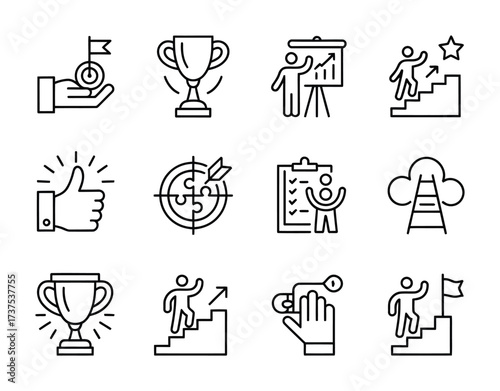 Success goal achievement leadership reward motivation icon pack