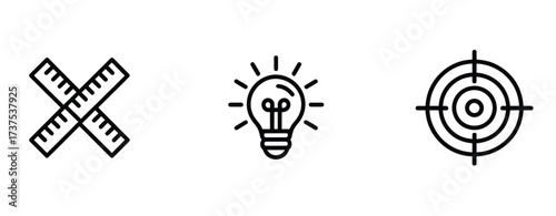 Design creativity innovation idea project goal target icon pack