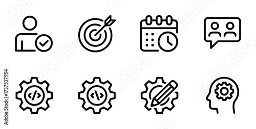 Productivity development planning focus success management icon set