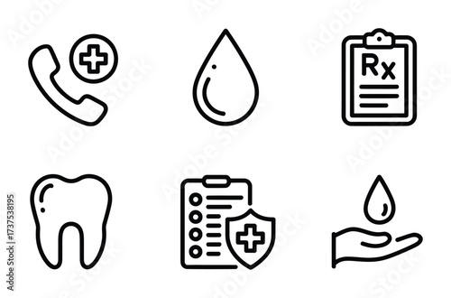 Medical health hospital clinic treatment doctor care icon set