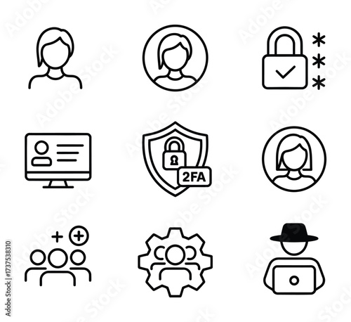 Cyber security privacy user protection identity access icon pack
