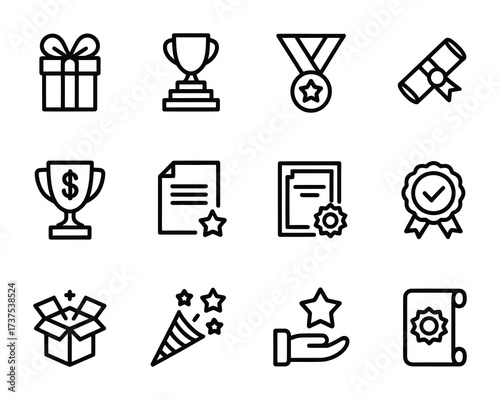 Award certificate success celebration prize reward icon pack